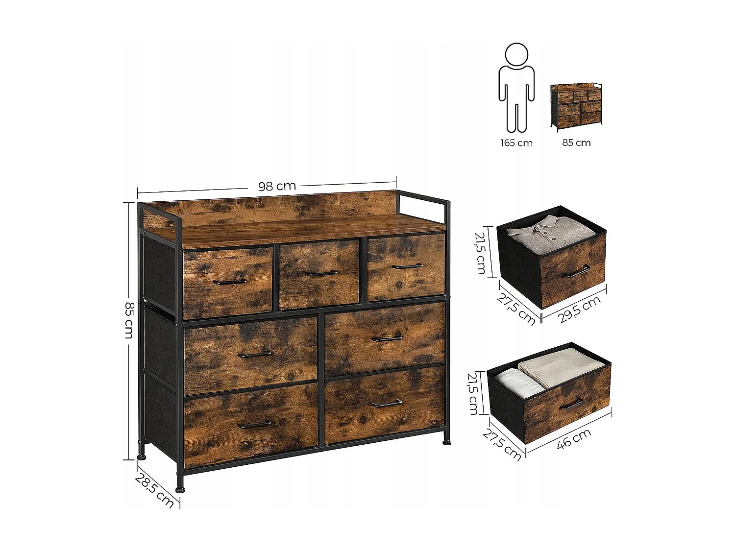 Commode industrielle rustique marron Valora de style loft | rangement
