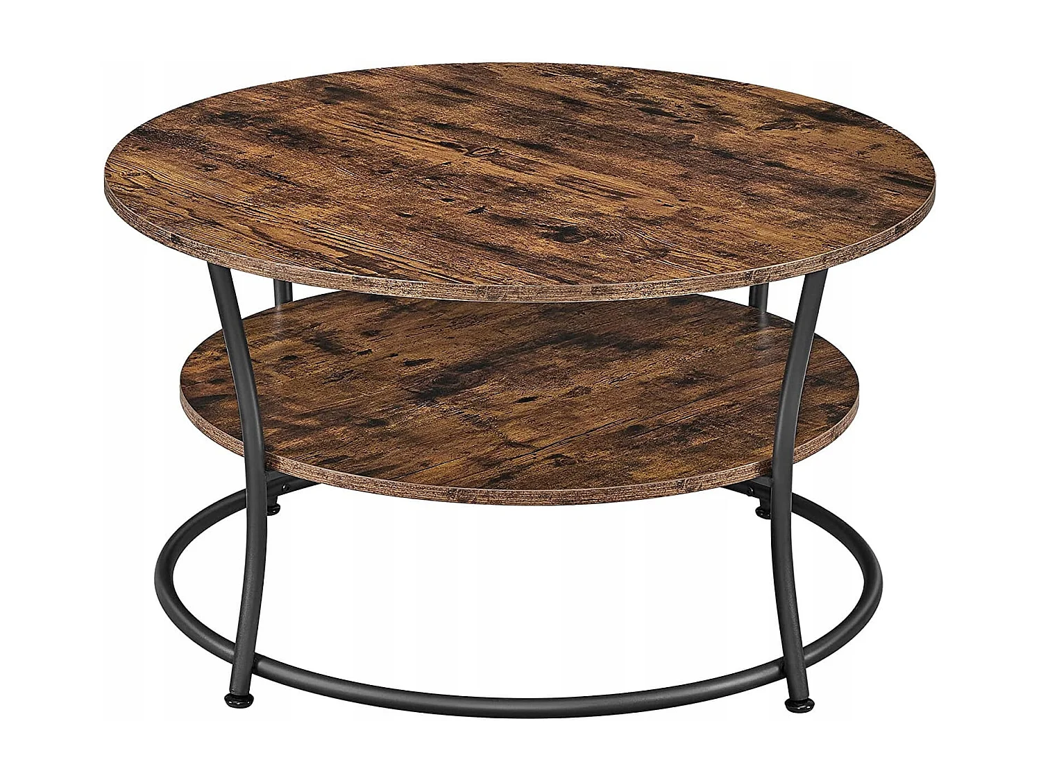 Mesa de centro redonda Valora estilo loft rústico marrón con estante