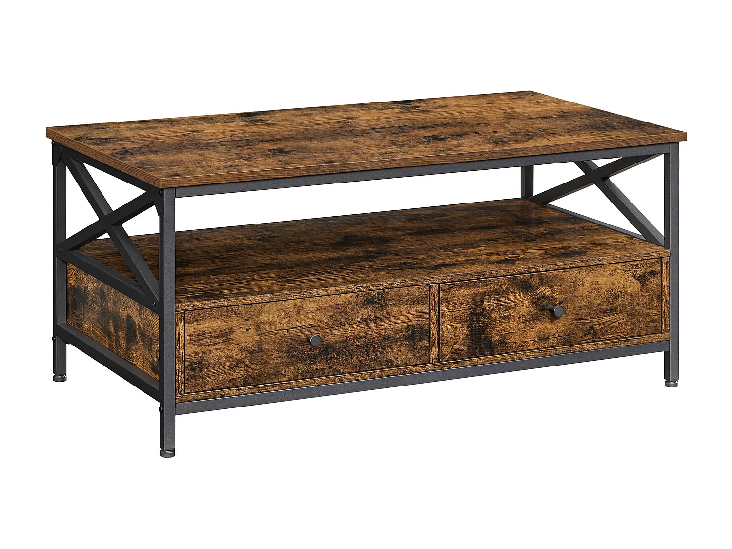 Mesa de centro rústica marrón Valora con cajones y estante para sala de estar