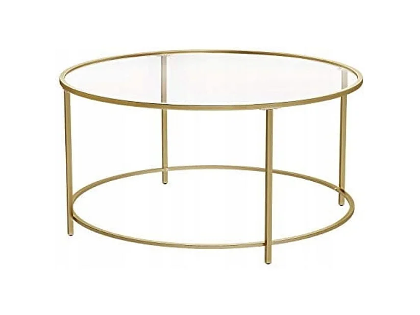 Table basse ronde Valora, cadre en acier doré avec plateau en verre