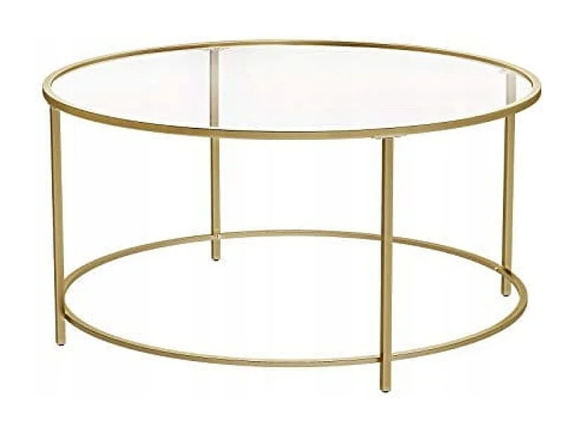 Table basse ronde Valora, cadre en acier doré avec plateau en verre