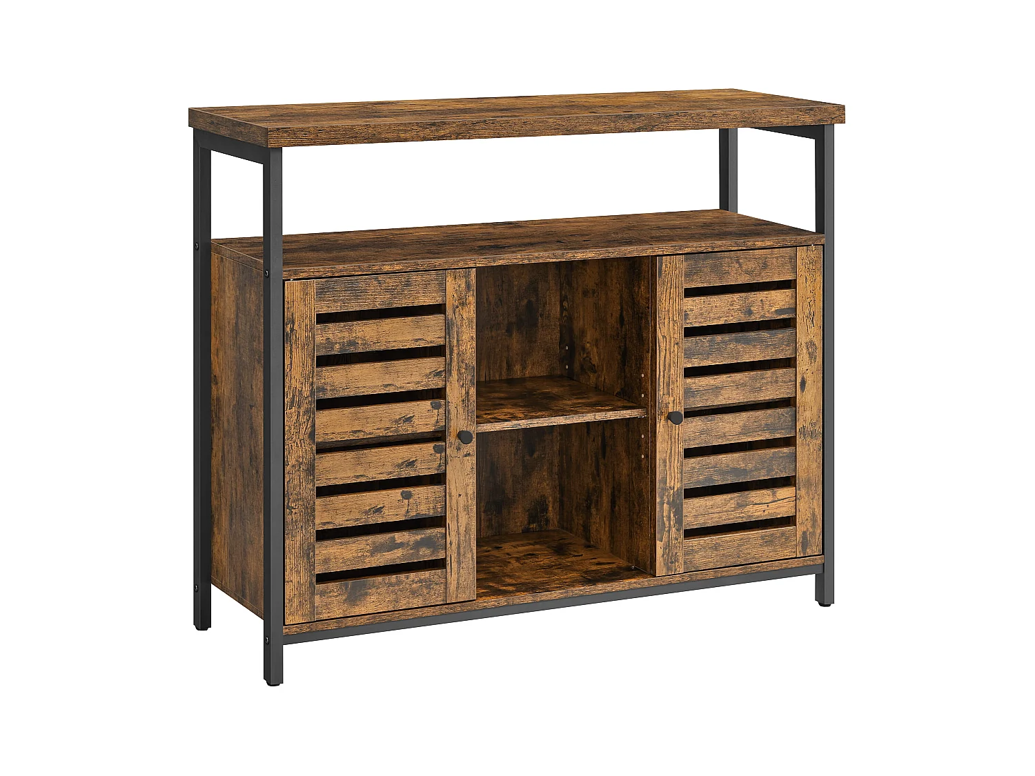 Commode rustique marron Valora avec étagères et cadre en acier