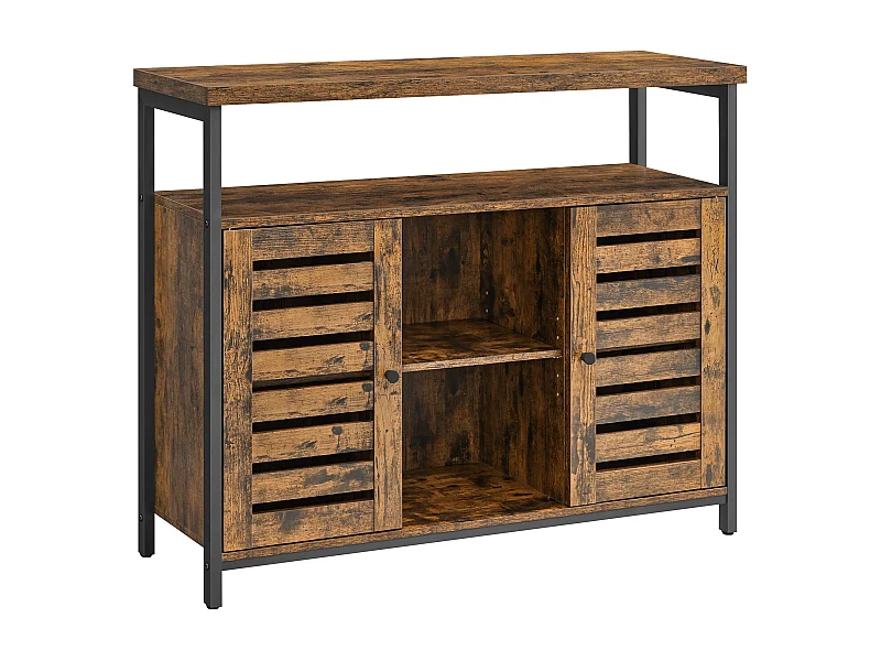 Commode rustique marron Valora avec étagères et cadre en acier