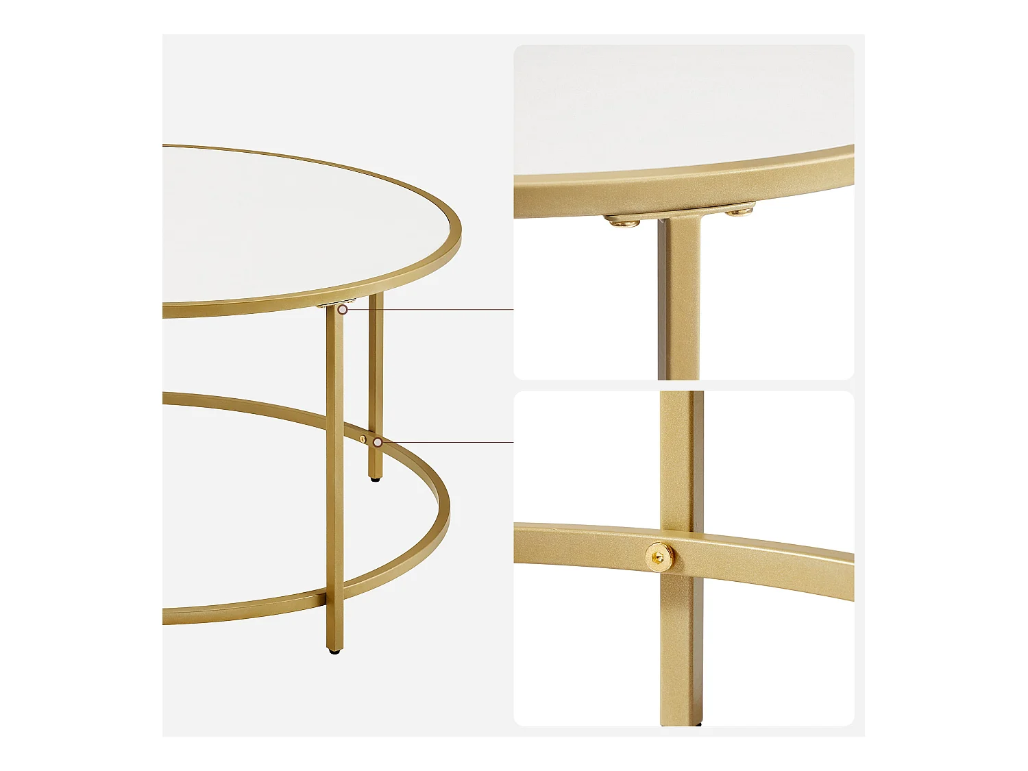 Table basse ronde Valora dorée et blanche Ø84 cm style loft