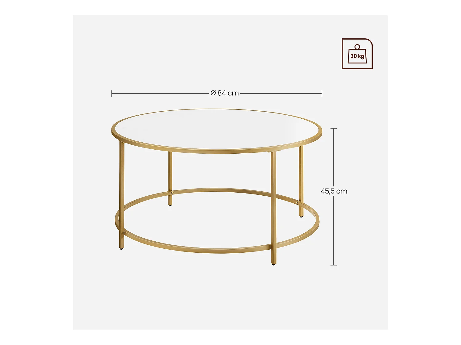 Table basse ronde Valora dorée et blanche Ø84 cm style loft