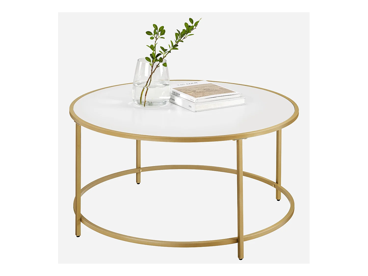 Table basse ronde Valora dorée et blanche Ø84 cm style loft