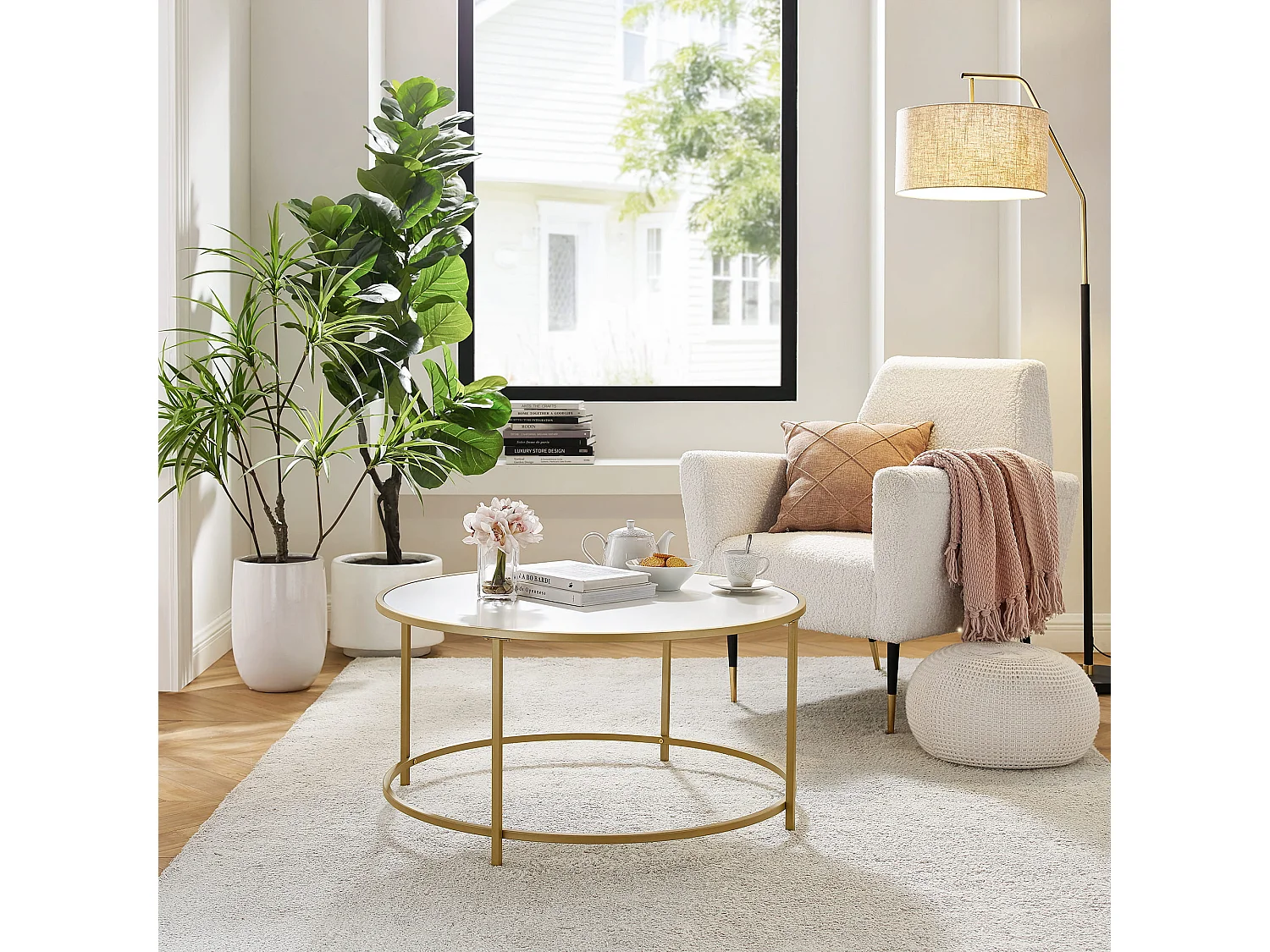 Mesa de centro redonda Valora dorada y blanca Ø84 cm estilo loft