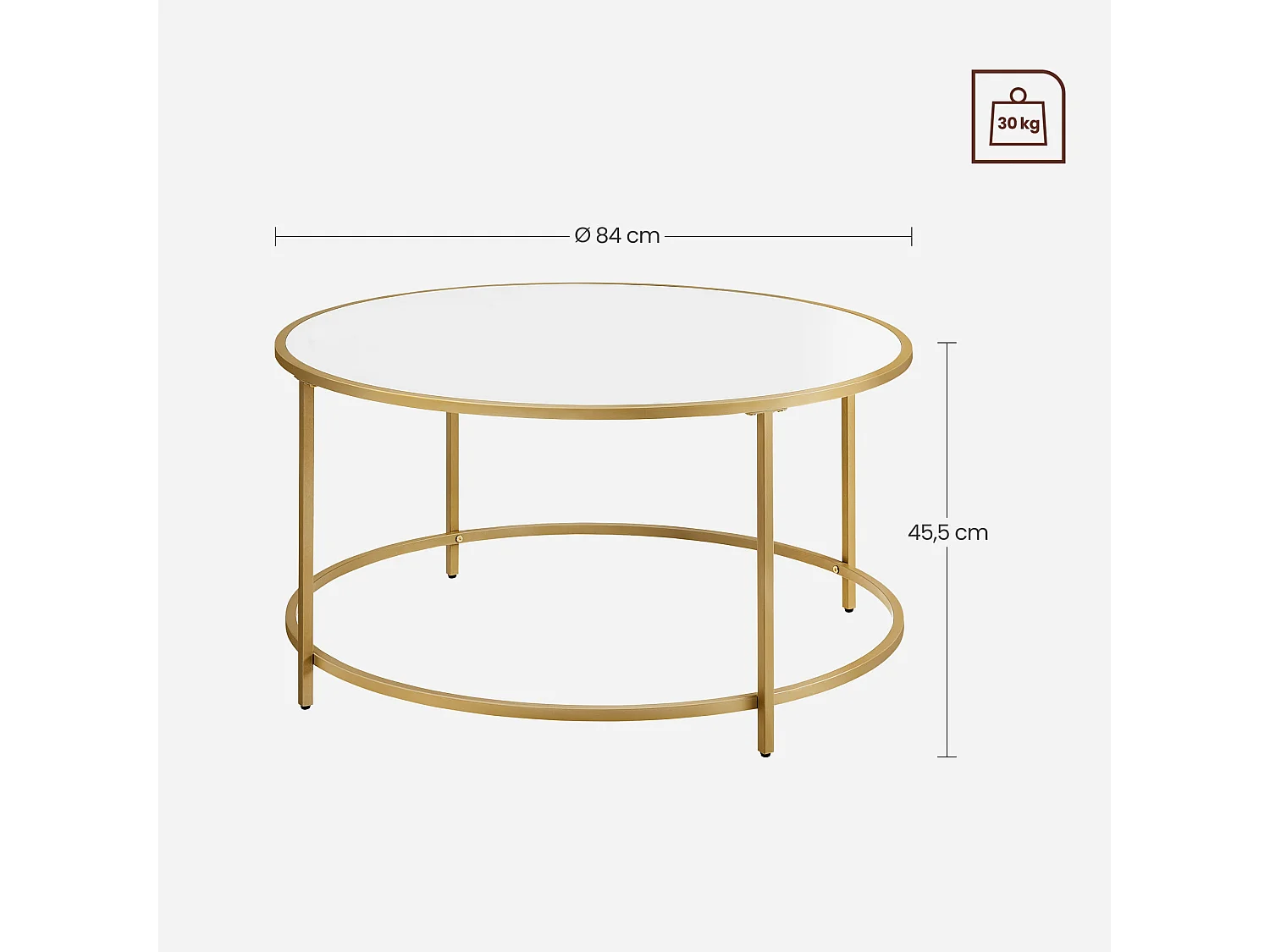 Mesa de centro redonda Valora dorada y blanca Ø84 cm estilo loft