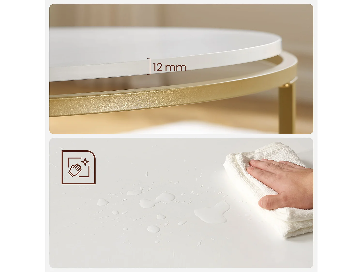 Mesa de centro redonda Valora dorada y blanca Ø84 cm estilo loft