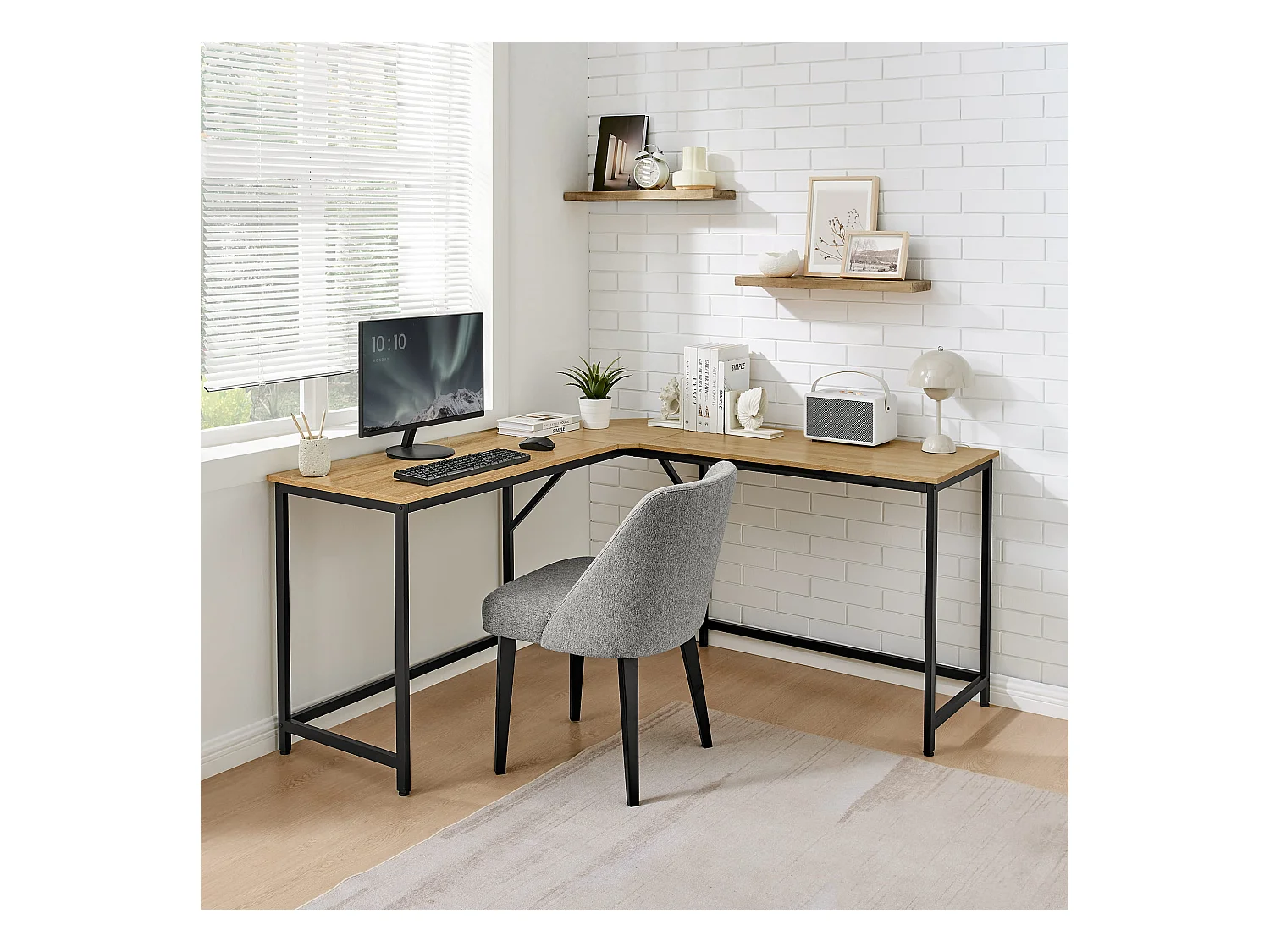 Bureau d'angle Valora – Chêne Sonoma avec cadre en acier noir 149 x 149