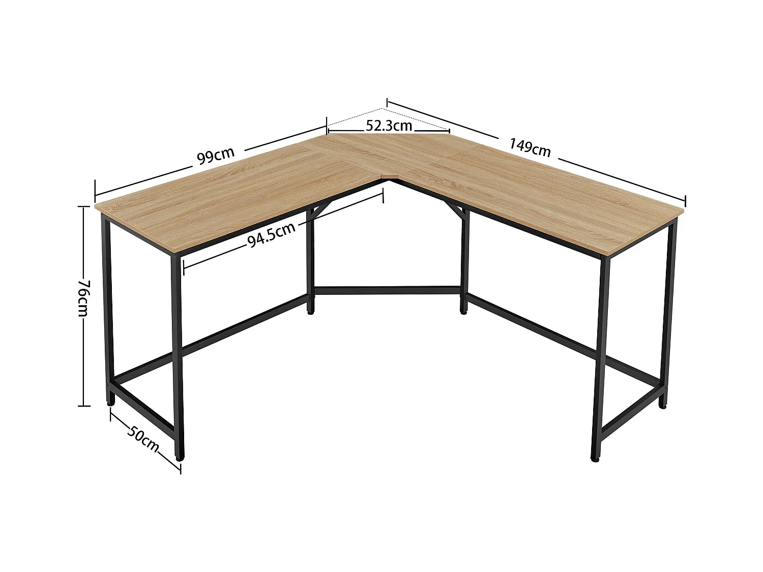 Bureau d'angle Valora – Chêne Sonoma avec cadre en acier noir 149 x 149