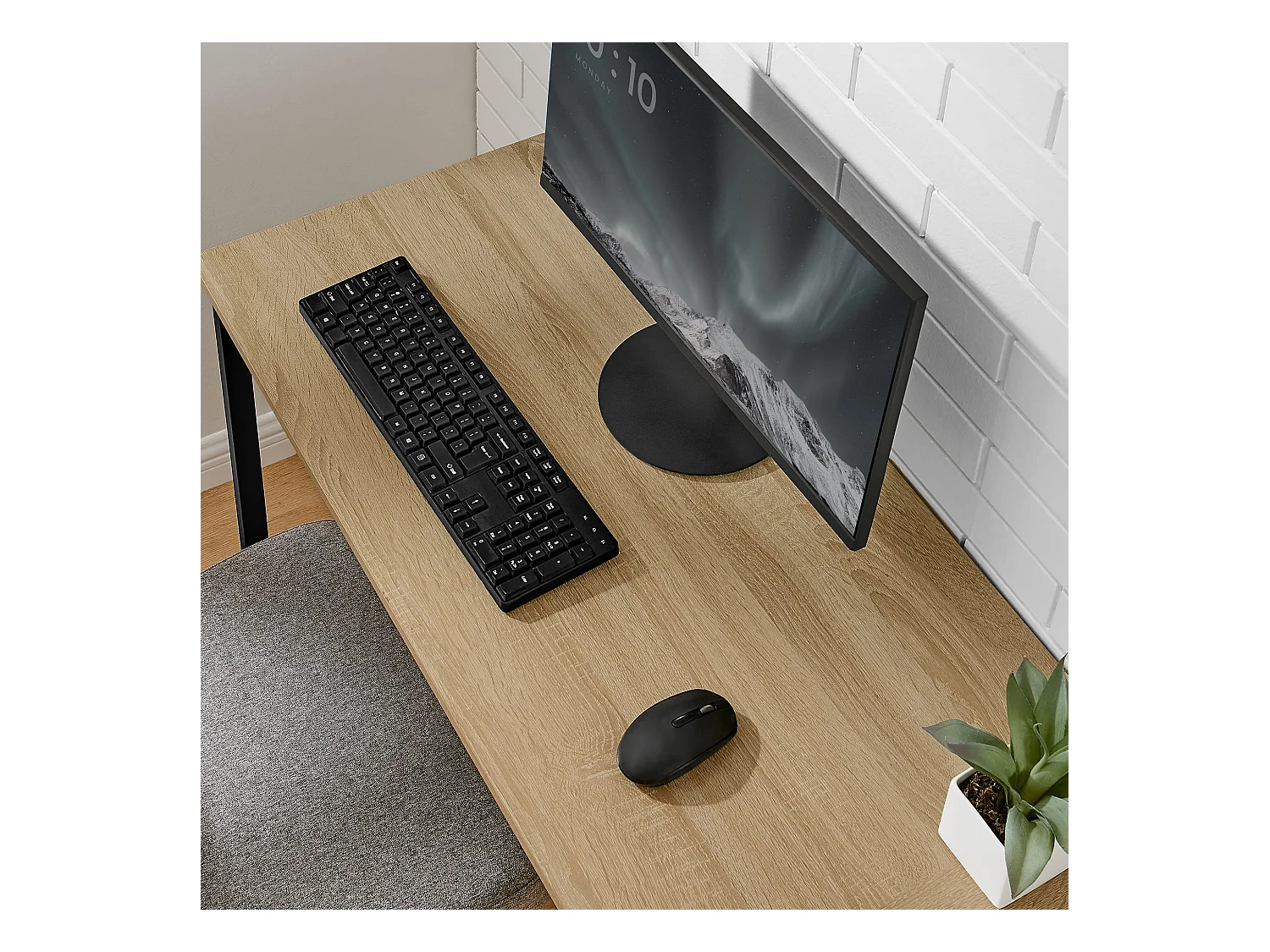 Bureau d'angle Valora – Chêne Sonoma avec cadre en acier noir 149 x 149