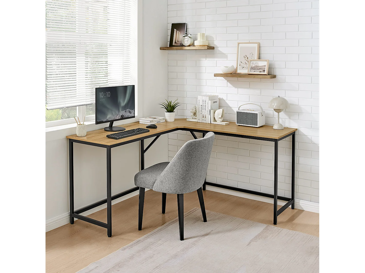 Bureau d'angle Valora – Chêne Sonoma avec cadre en acier noir 149 x 149