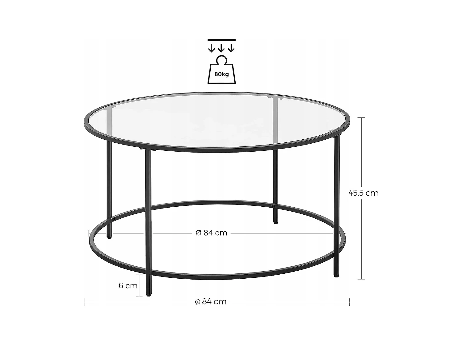 Table basse ronde verre Valora acier noir cadre salon/salle à manger