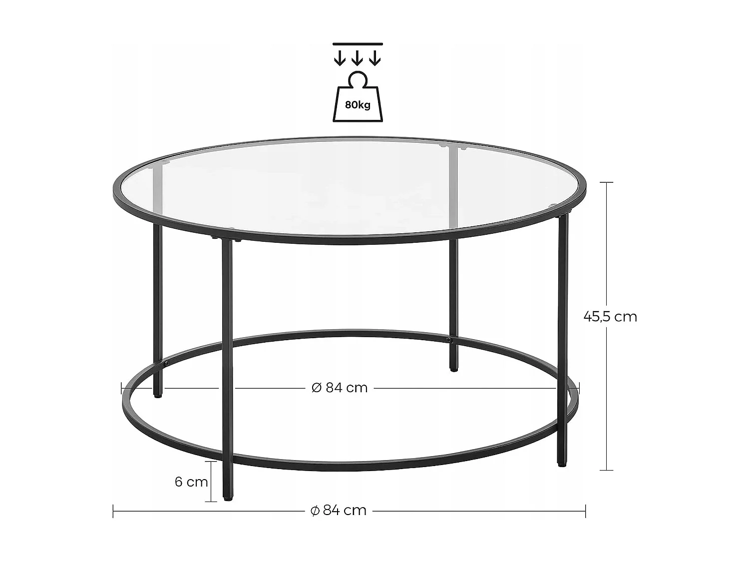 Table basse ronde verre Valora acier noir cadre salon/salle à manger