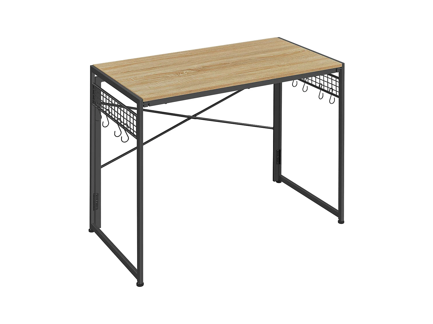 Bureau ordinateur Valora chêne Sonoma cadre acier noir 100x50 avec crochets