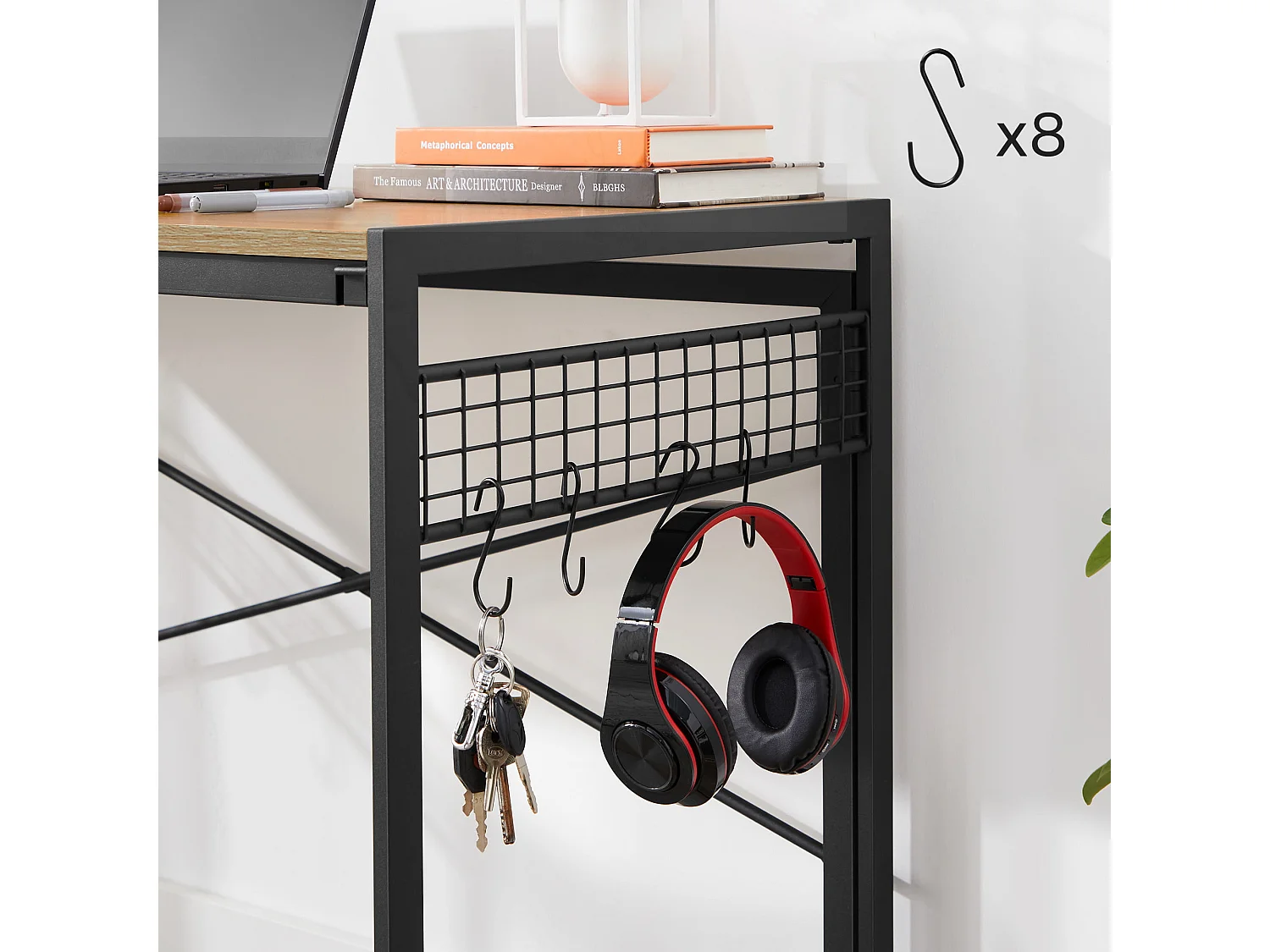 Valora Computerbureau met Haken – Sonoma Eiken en Zwart Stalen Frame 100x50