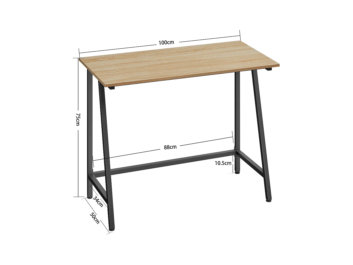 Bureau d'ordinateur Valora – Chêne Sonoma avec cadre en acier noir 100 x 50