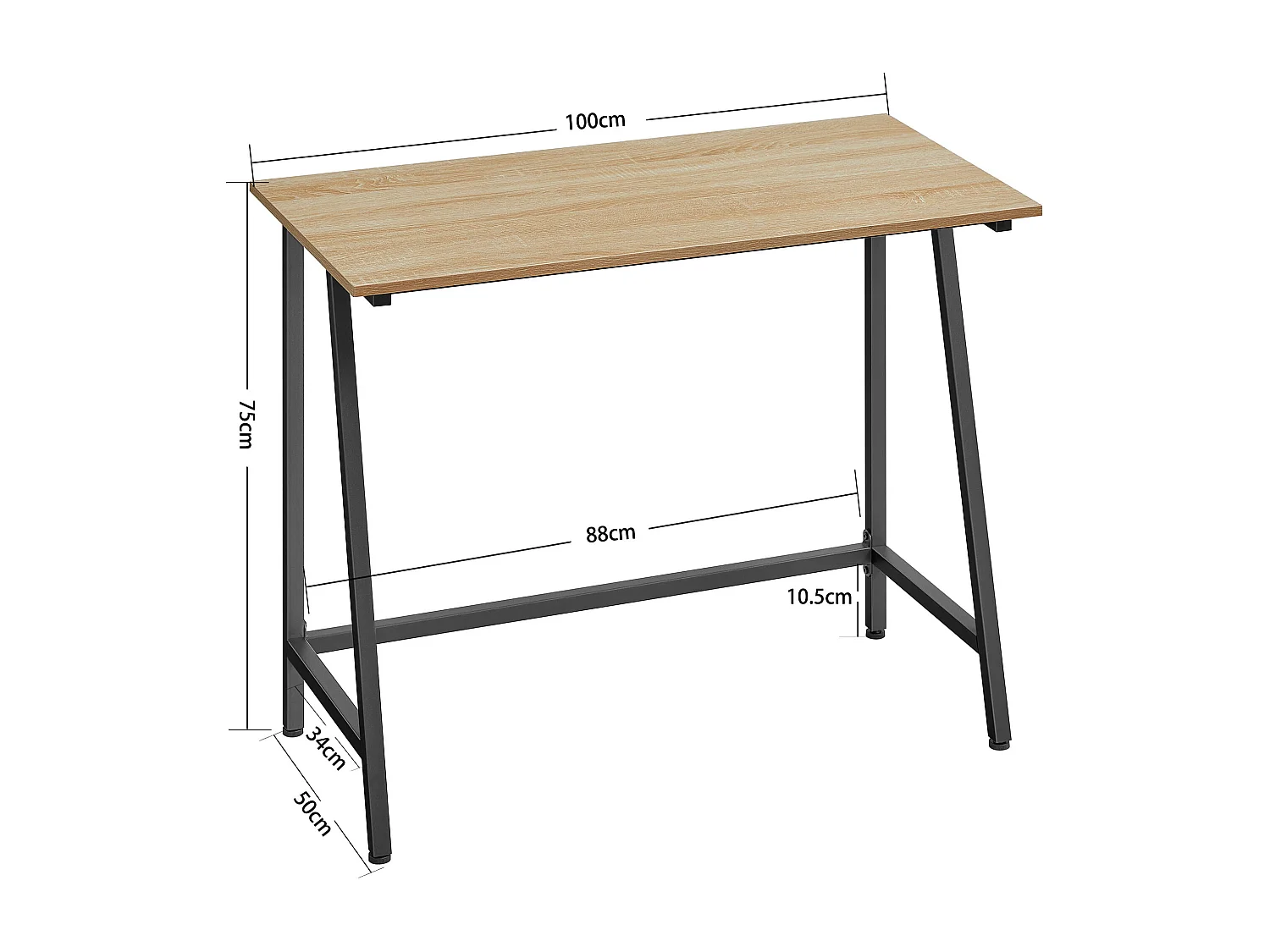 Bureau d'ordinateur Valora – Chêne Sonoma avec cadre en acier noir 100 x 50