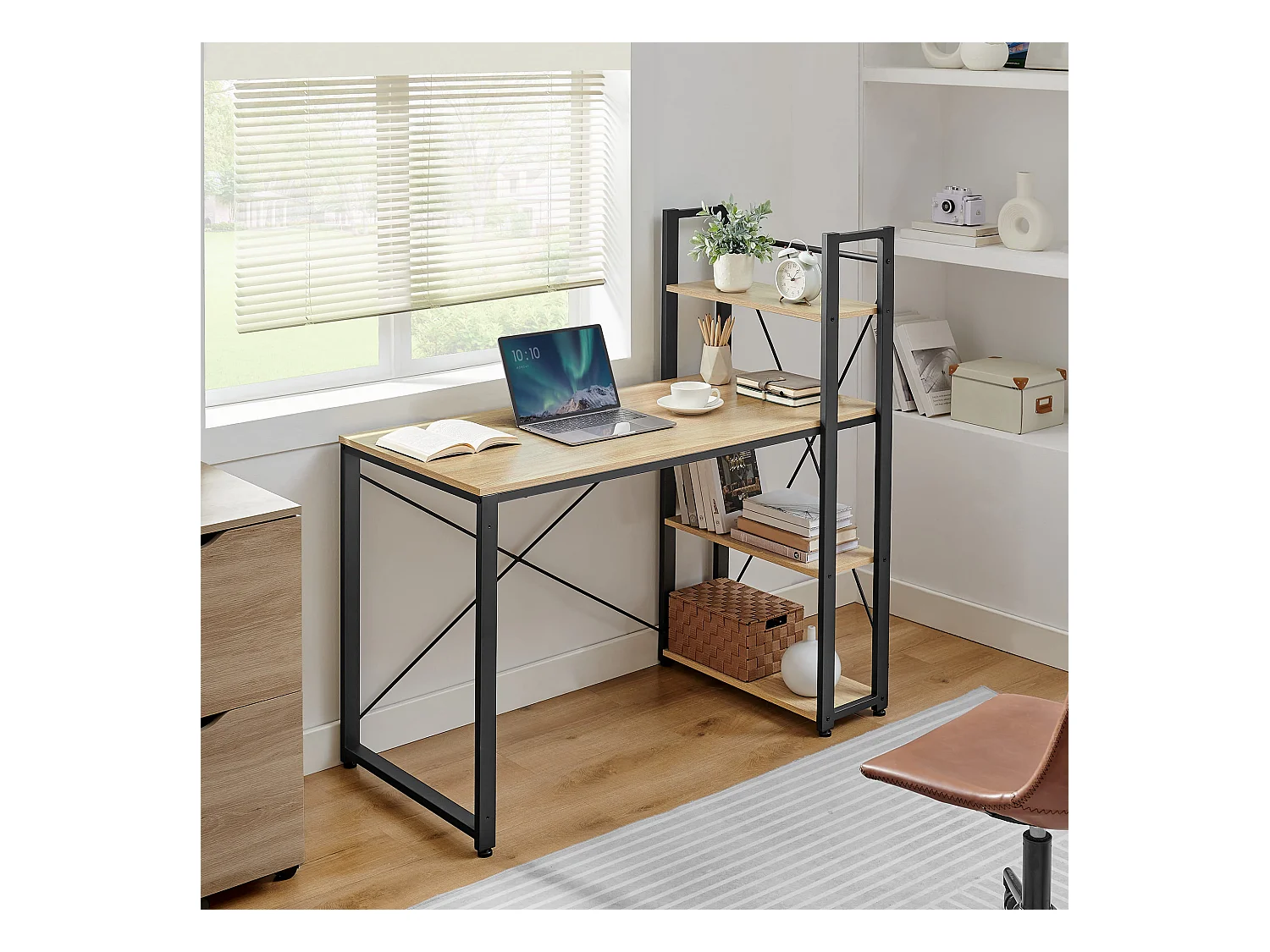 Bureau d'ordinateur Valora – Chêne Sonoma avec 3 étagères, 120 cm
