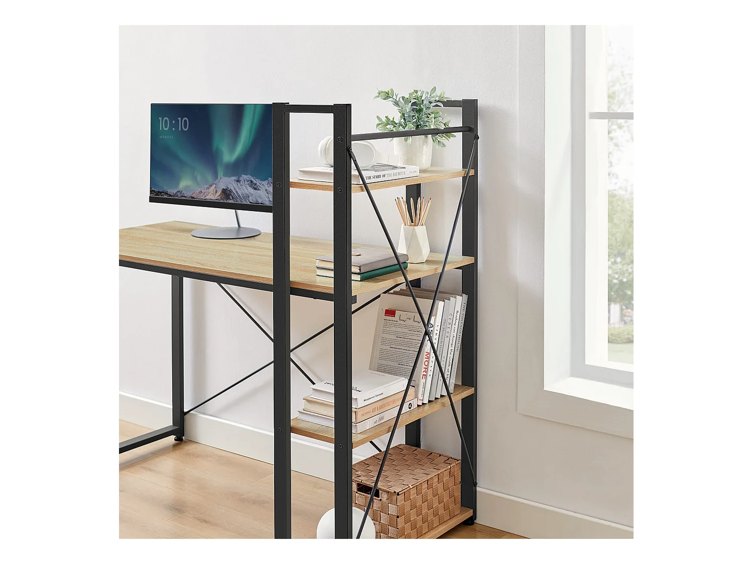 Bureau d'ordinateur Valora – Chêne Sonoma avec 3 étagères, 120 cm