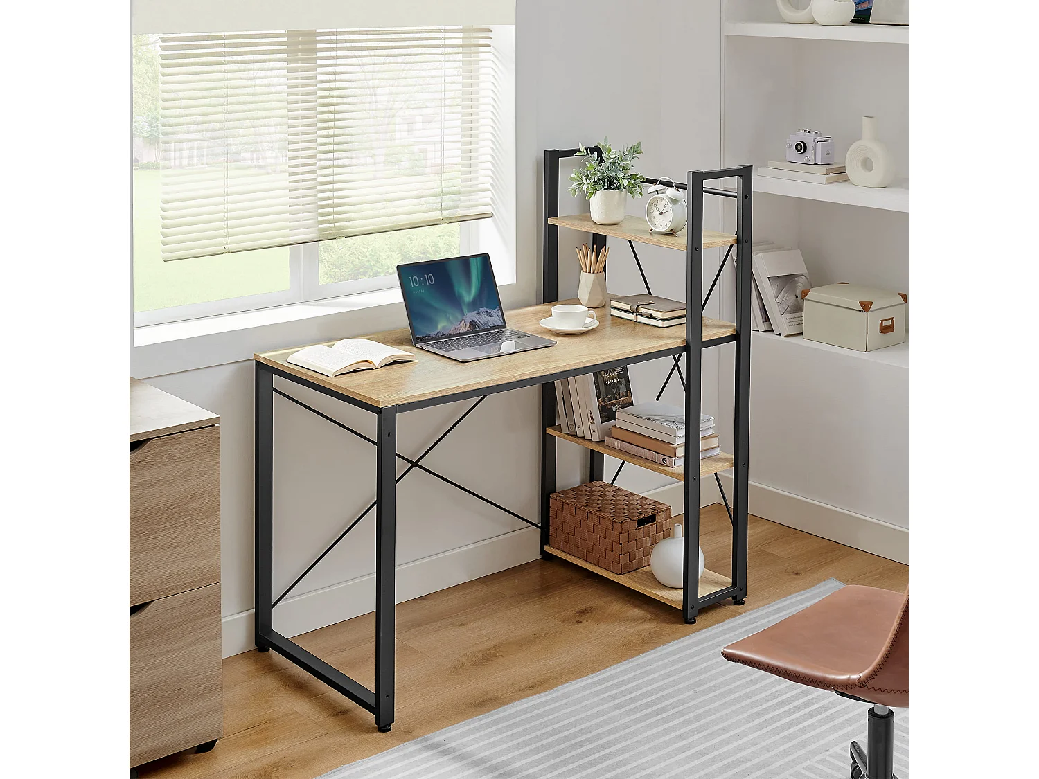 Bureau d'ordinateur Valora – Chêne Sonoma avec 3 étagères, 120 cm