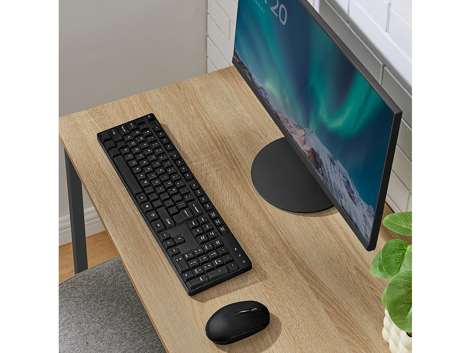 Mesa de computador Valora – Carvalho Sonoma com estrutura de aço preto 80x50