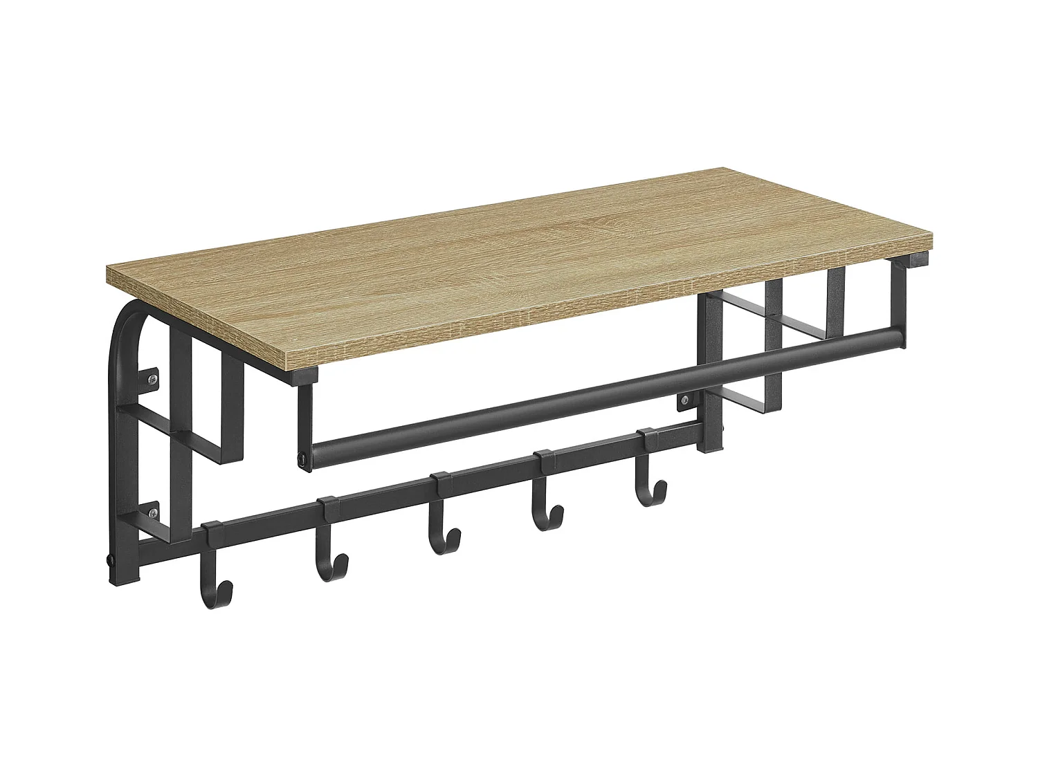 Étagère murale Valora avec crochets – Chêne Sonoma avec cadre noir