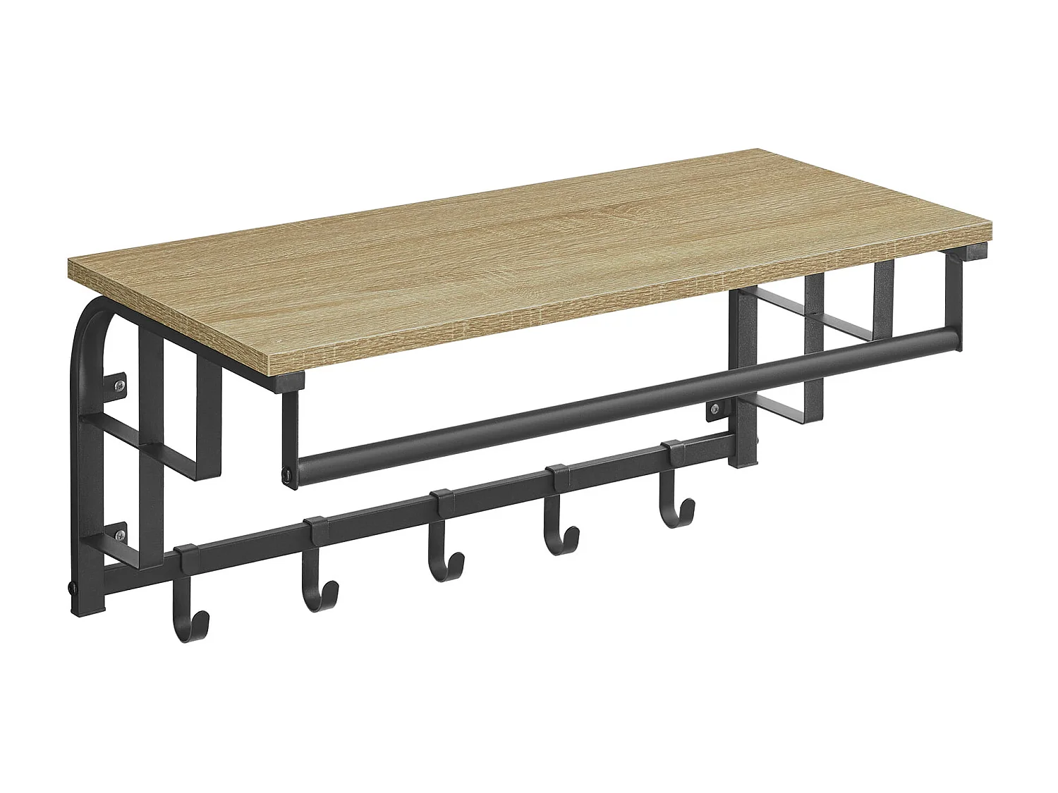 Estante de pared Valora con colgadores – Roble Sonoma con marco negro