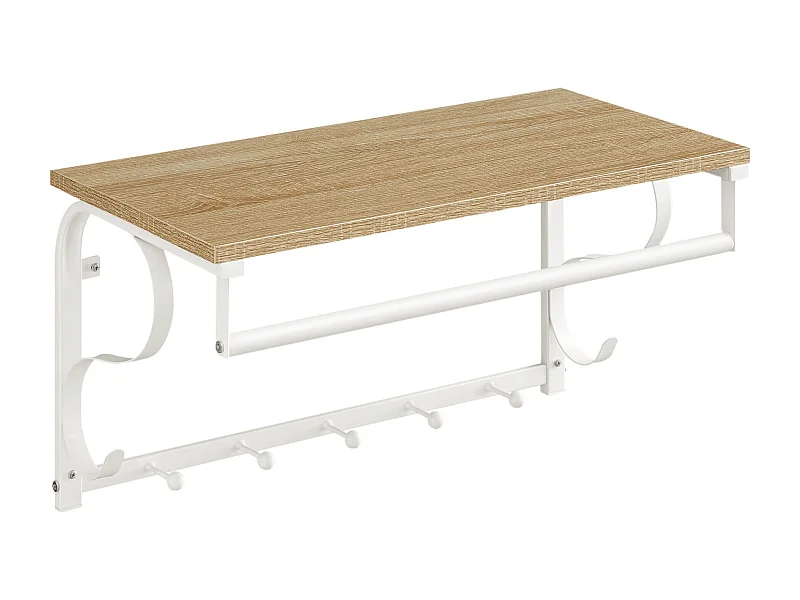 Półka ścienna Valora z wieszakami – dąb sonoma w stylu skandynawskim