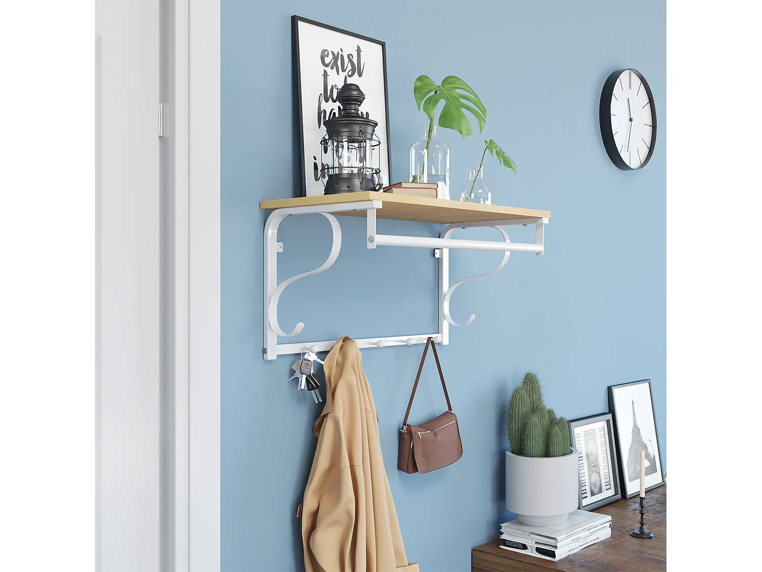 Valora wandplank met hangers – Sonoma eiken Scandinavische stijl