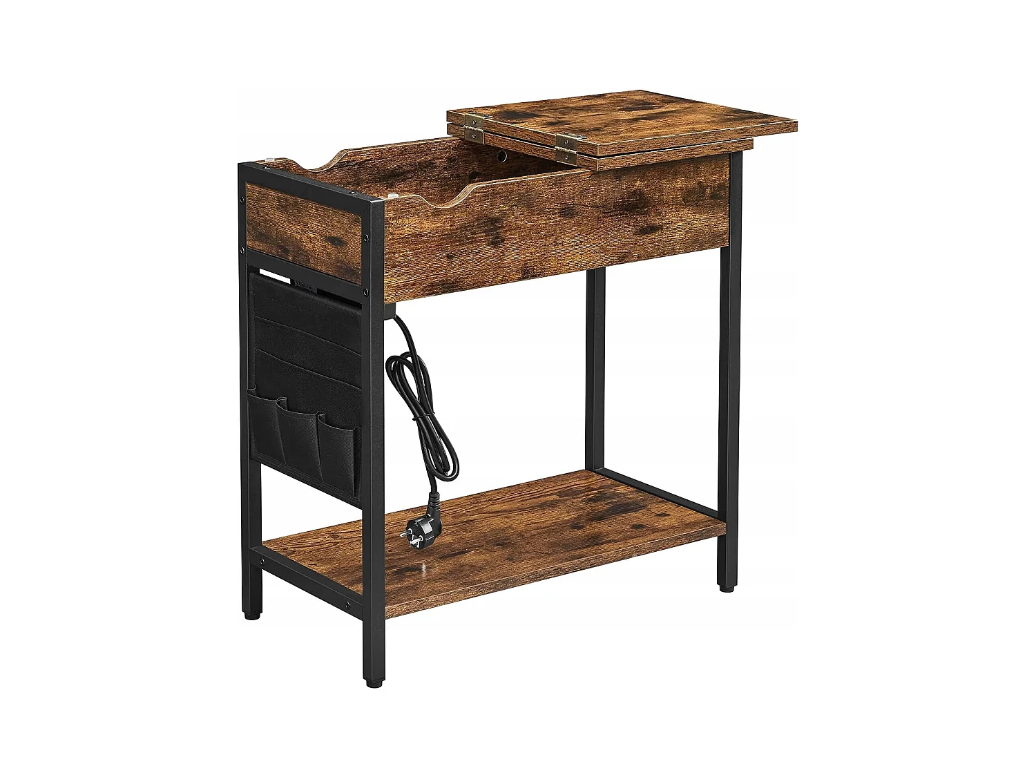 Table d'appoint Valora style loft rustique marron avec étagère | Vintage