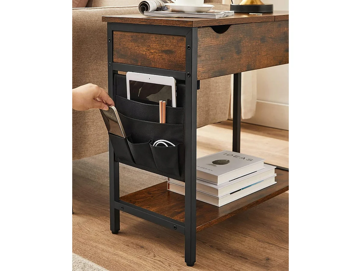 Table d'appoint Valora style loft rustique marron avec étagère | Vintage