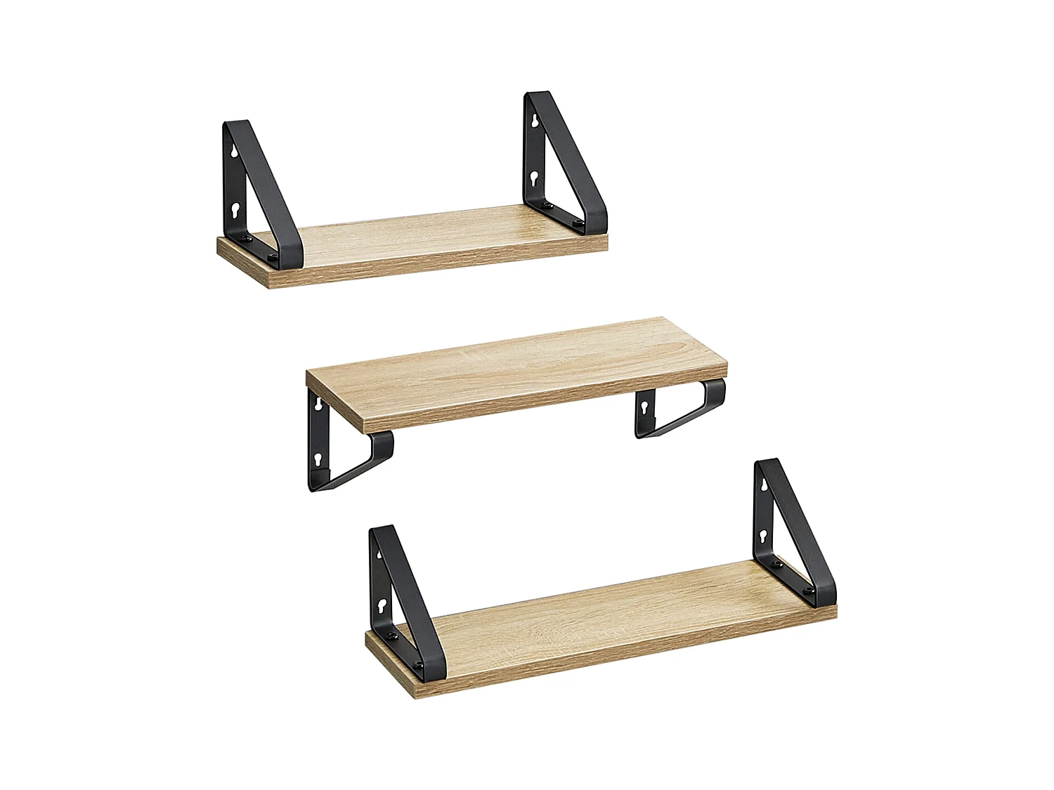 Étagères murales Valora, lot de 3 – Chêne Sonoma avec cadre noir