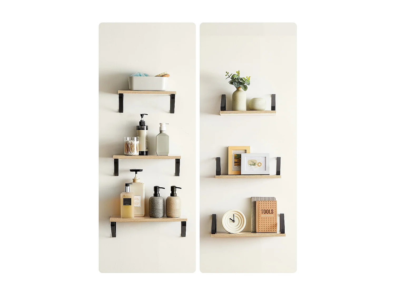 Juego de 3 estantes de pared Valora – Roble Sonoma con marco negro