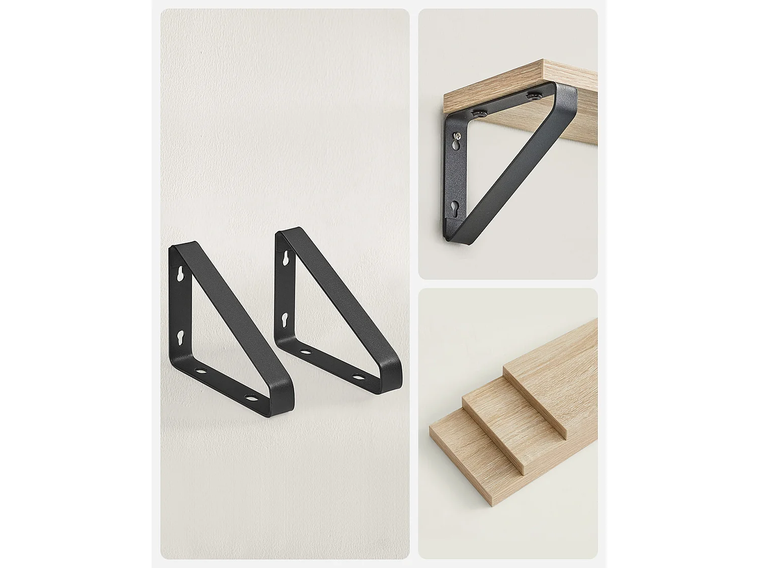 Juego de 3 estantes de pared Valora – Roble Sonoma con marco negro