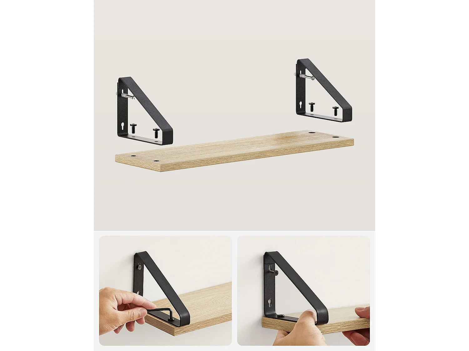 Juego de 3 estantes de pared Valora – Roble Sonoma con marco negro