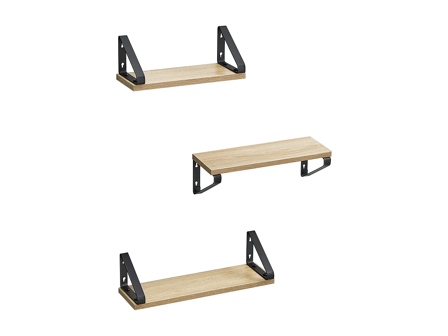 Juego de 3 estantes de pared Valora – Roble Sonoma con marco negro