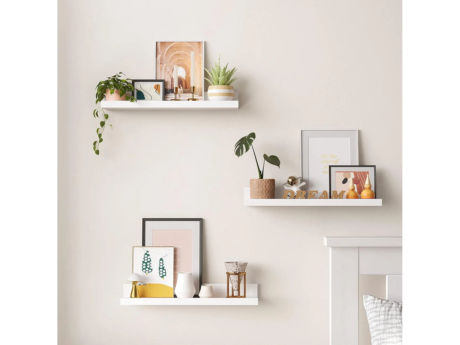 Valora Weißes Wandregal-Set, 3er-Set, modernes schwebendes Design für Zuhause/Büro