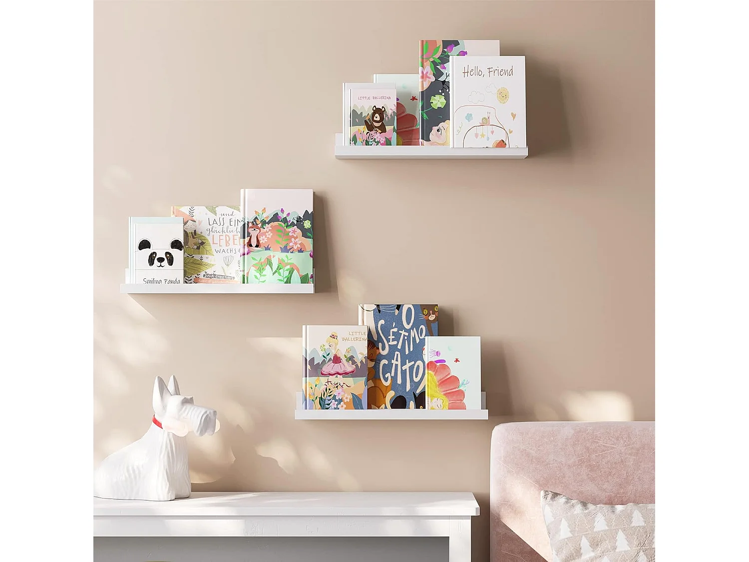 Valora Weißes Wandregal-Set, 3er-Set, modernes schwebendes Design für Zuhause/Büro