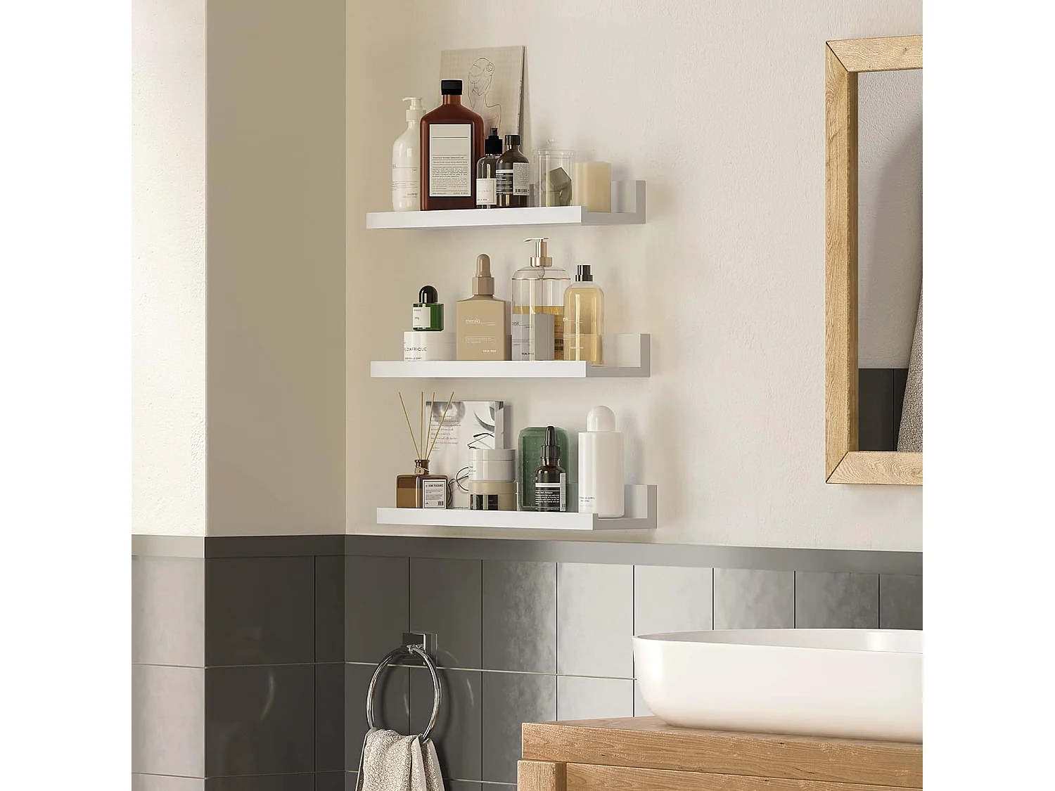 Valora Weißes Wandregal-Set, 3er-Set, modernes schwebendes Design für Zuhause/Büro