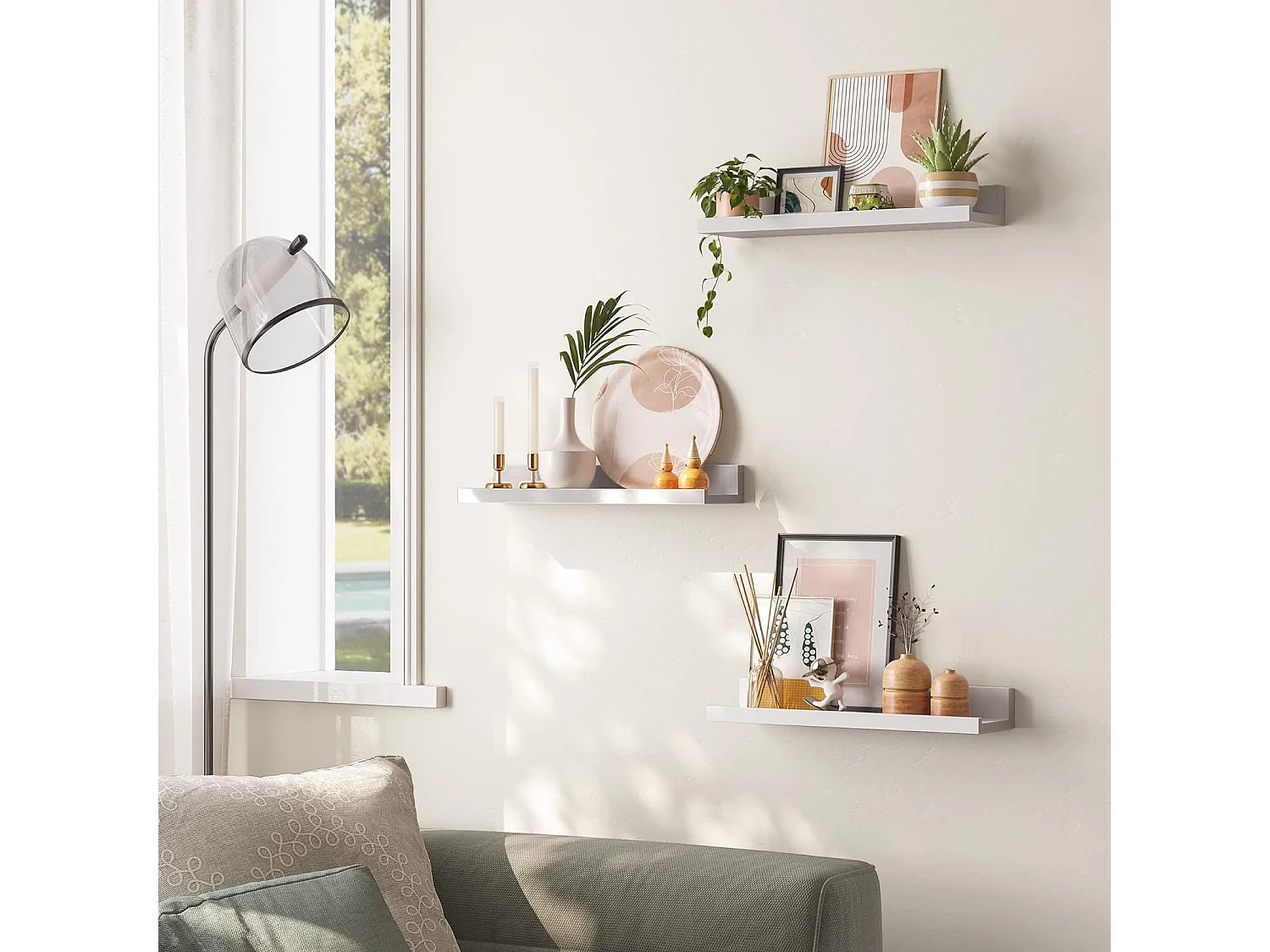 Valora Weißes Wandregal-Set, 3er-Set, modernes schwebendes Design für Zuhause/Büro