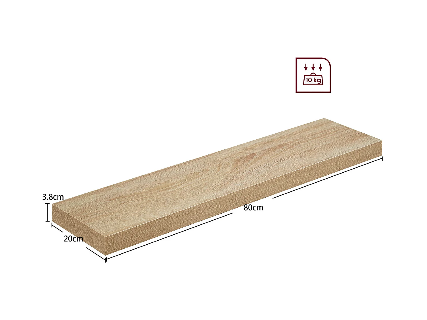 Étagère murale Valora 80 cm – Design flottant en chêne Sonoma