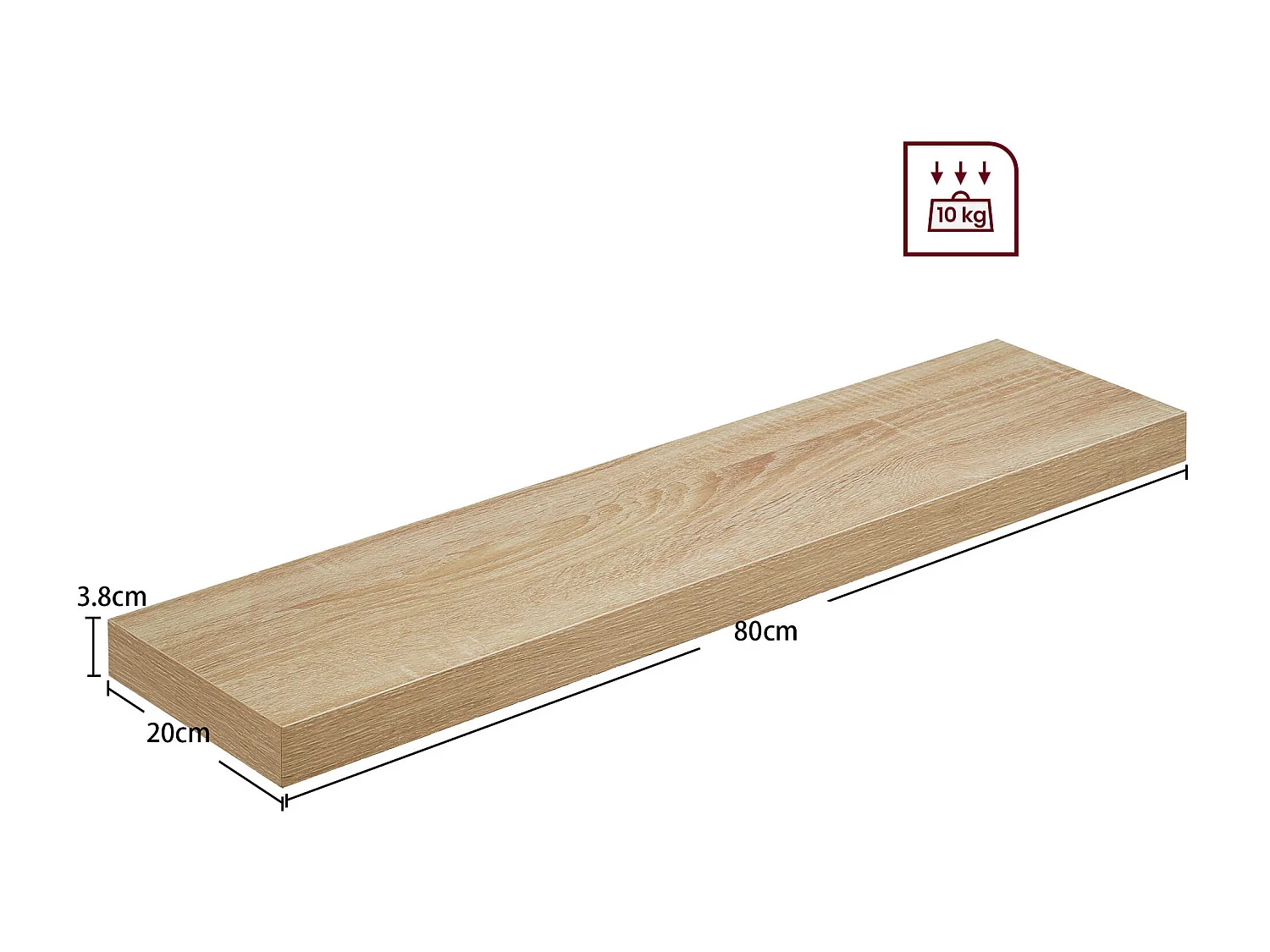 Estante de pared Valora de 80 cm – Diseño flotante de roble Sonoma