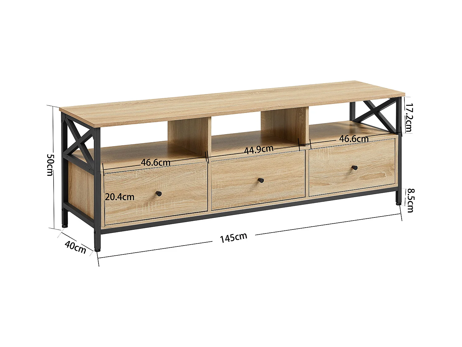 Meuble TV Valora avec tiroirs, rangement et étagères pour le salon