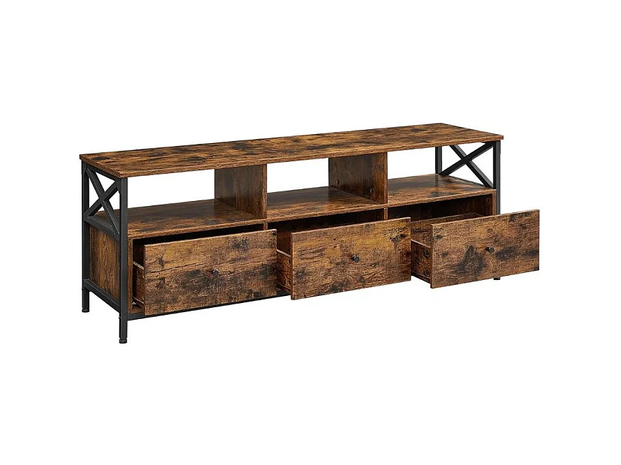 Meuble TV rustique marron avec tiroirs et étagères Valora