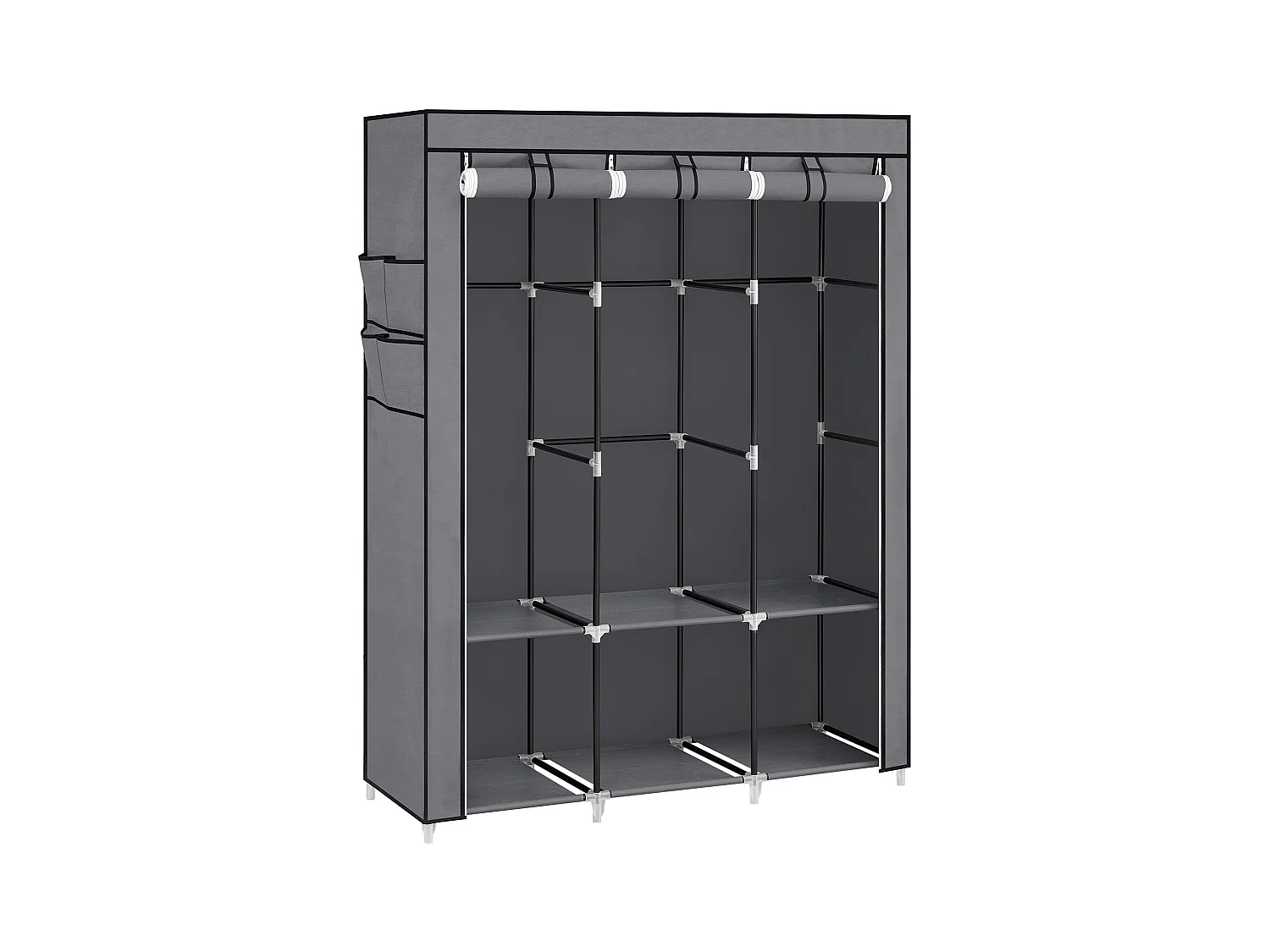 Armoire textile Valora grise 3 portes avec étagères et tringles de suspension