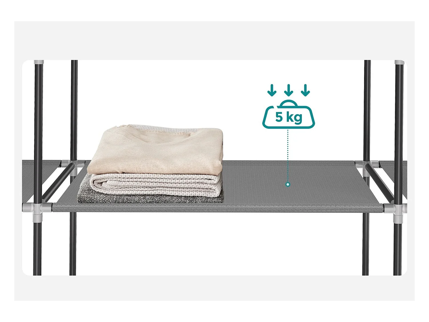 Armoire textile Valora grise 3 portes avec étagères et tringles de suspension