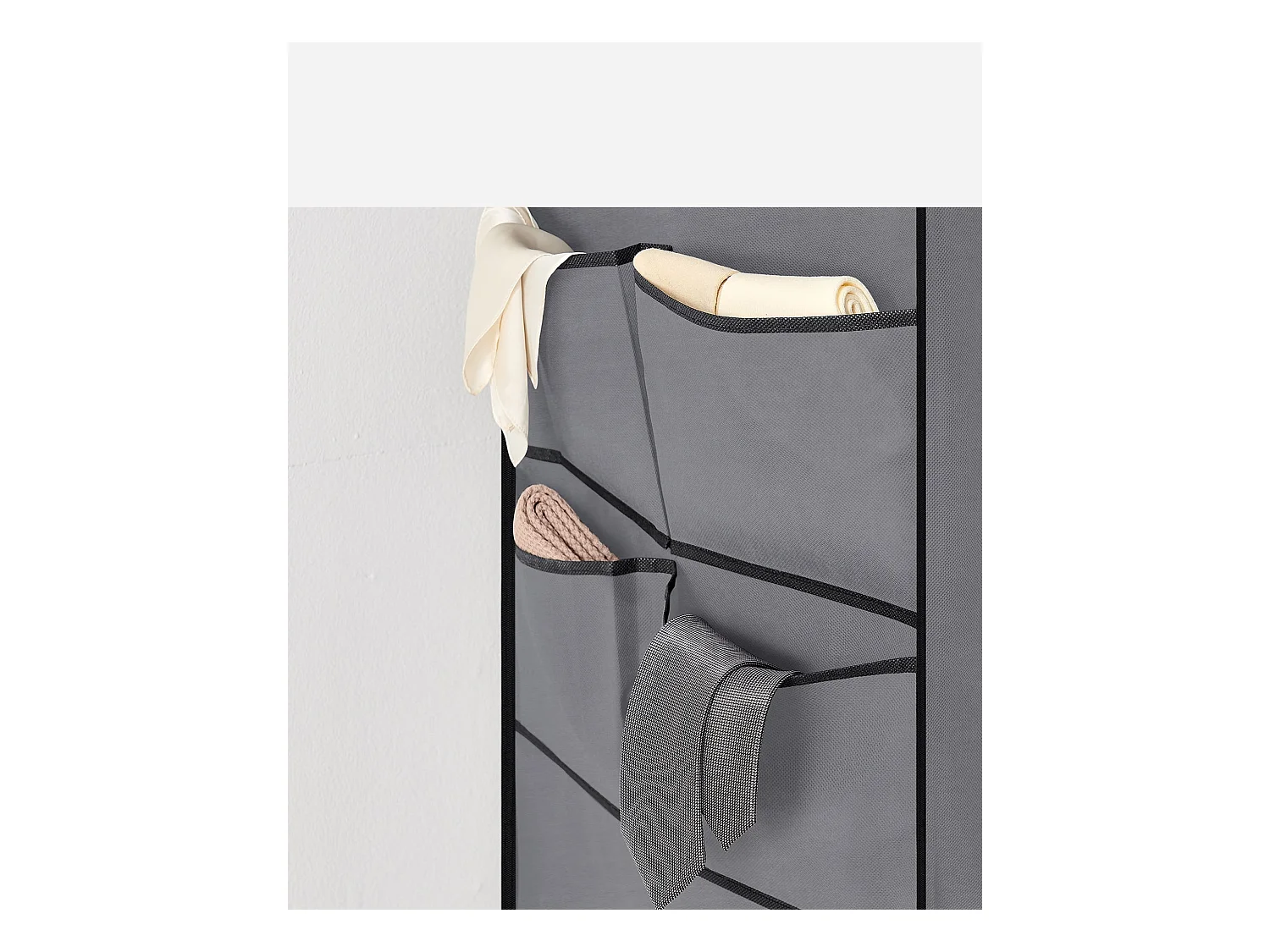 Armoire textile Valora grise 3 portes avec étagères et tringles de suspension