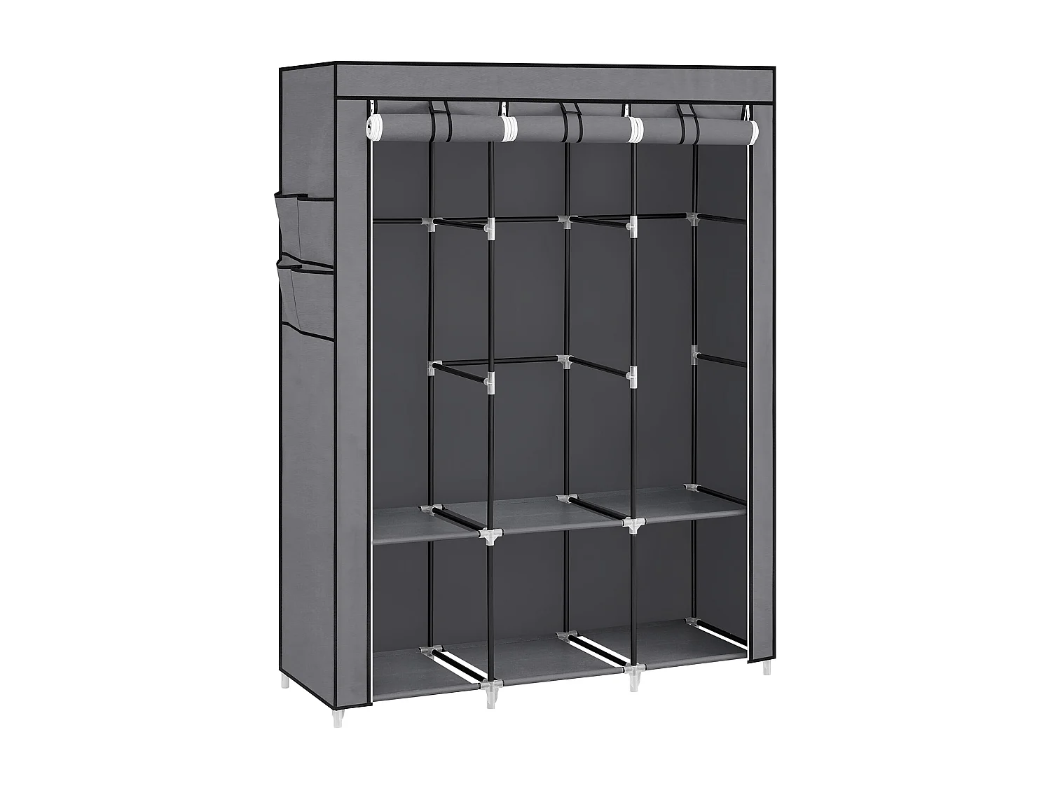 Armoire textile Valora grise 3 portes avec étagères et tringles de suspension